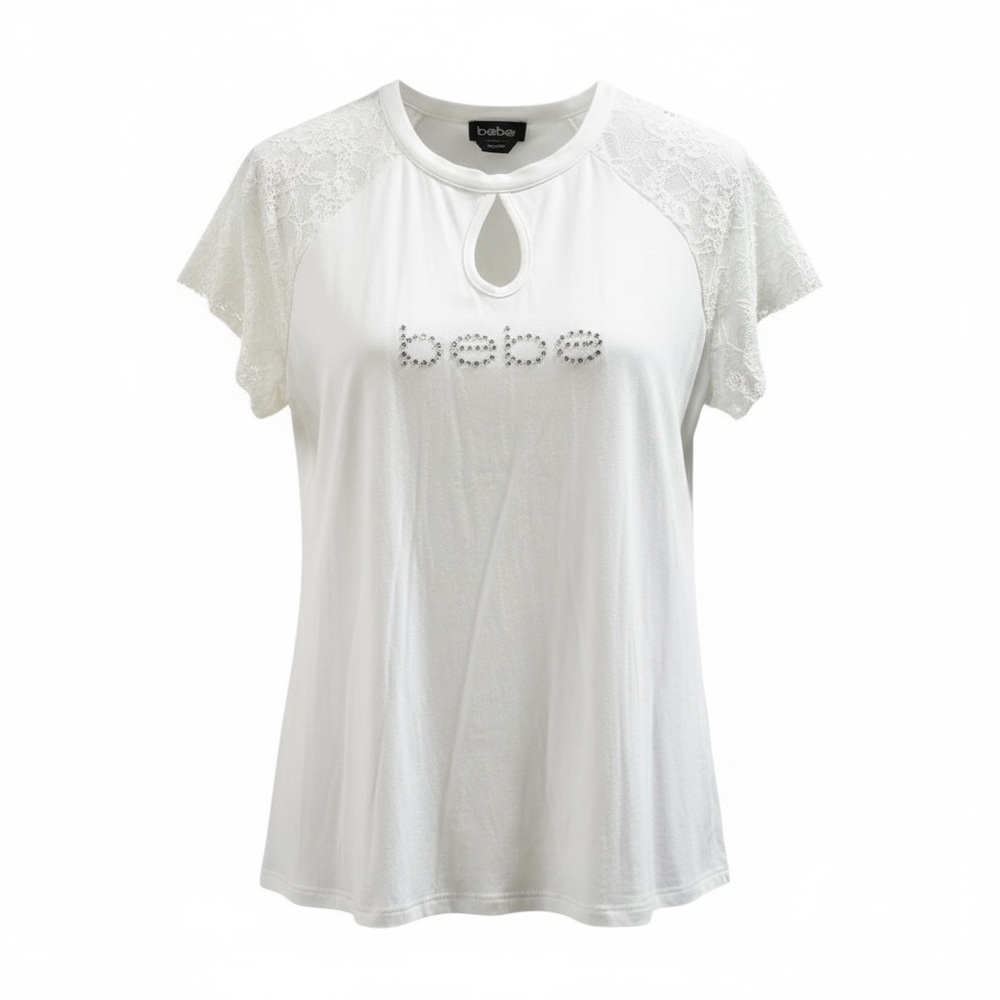 Bebe White Lace Detail Women's XL Top-Nwot
